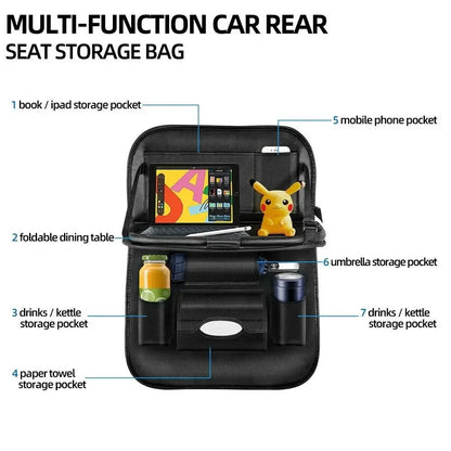 Car Seat Back Organizer with Foldable Table Tray